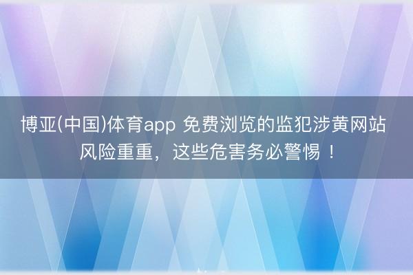 博亚(中国)体育app 免费浏览的监犯涉黄网站 风险重重，这些危害务必警惕 ！