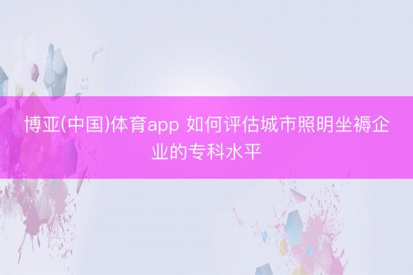 博亚(中国)体育app 如何评估城市照明坐褥企业的专科水平