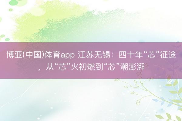 博亚(中国)体育app 江苏无锡：四十年“芯”征途，从“芯”火初燃到“芯”潮澎湃