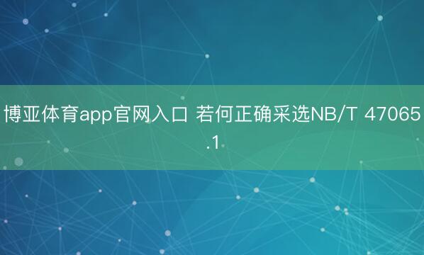 博亚体育app官网入口 若何正确采选NB/T 47065.1