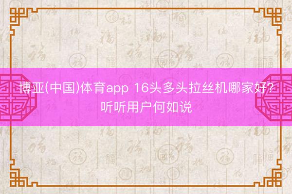 博亚(中国)体育app 16头多头拉丝机哪家好？听听用户何如说