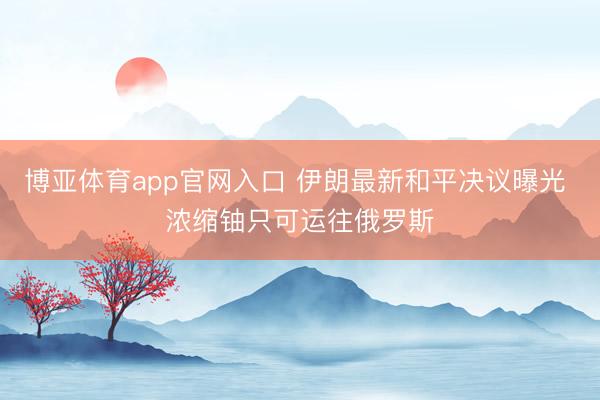 博亚体育app官网入口 伊朗最新和平决议曝光 浓缩铀只可运往俄罗斯