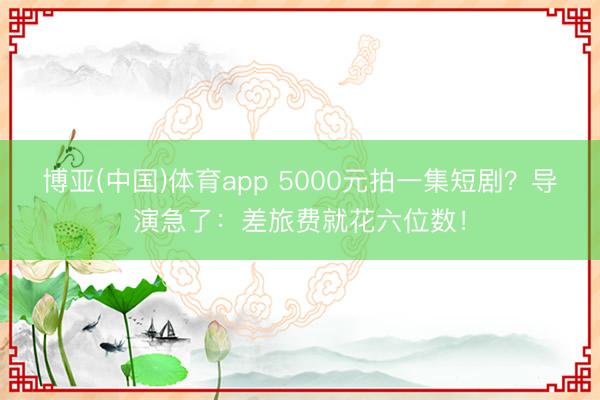 博亚(中国)体育app 5000元拍一集短剧？导演急了：差旅费就花六位数！